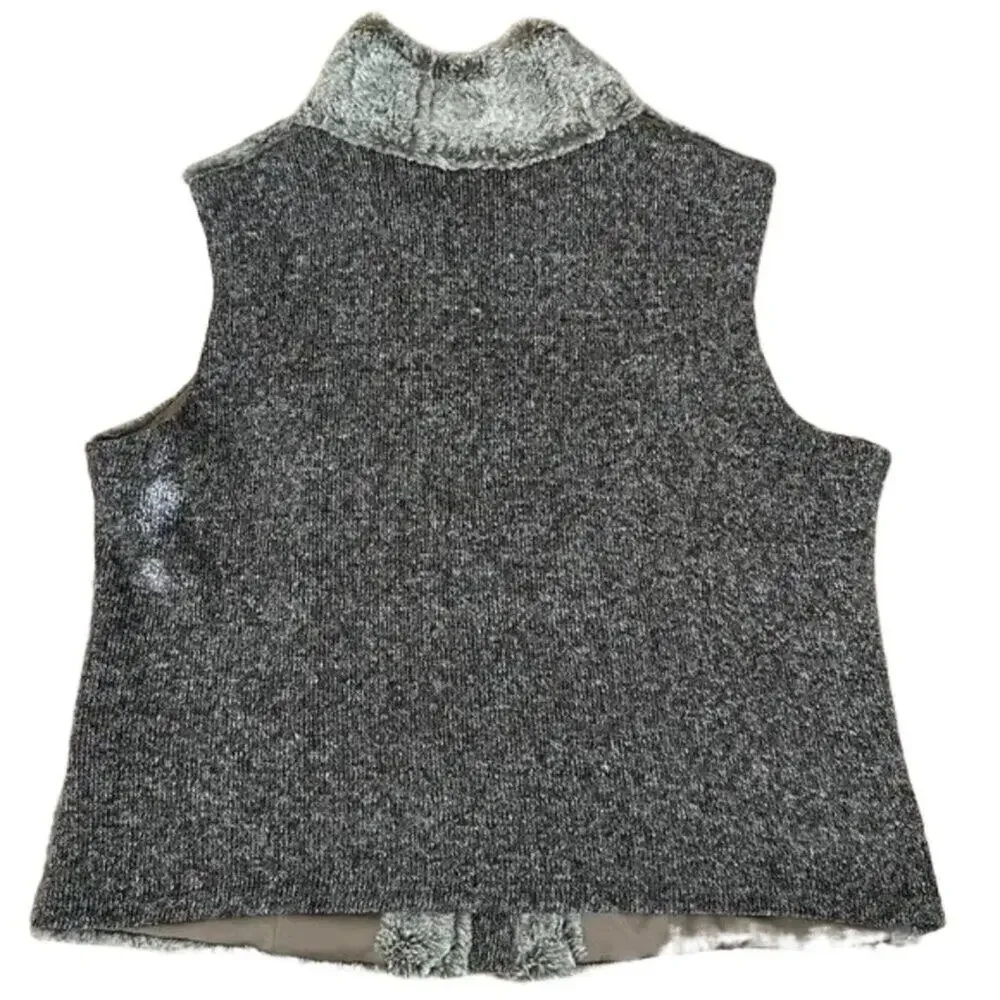 Tribal Sweater Vest Womens Size X-Large Brown Faux Fur Mock Neck Casual Full Zip